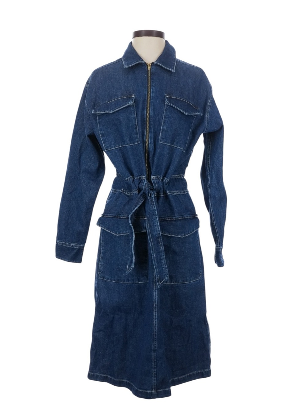 J. Crew Denim Utility Dress Size 4 Medium Wash 1/2 Zip Long Sleeve Belted NWT